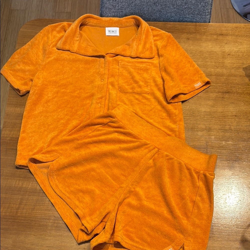 Orange Plush Short Sleeve Top & Shorts Set